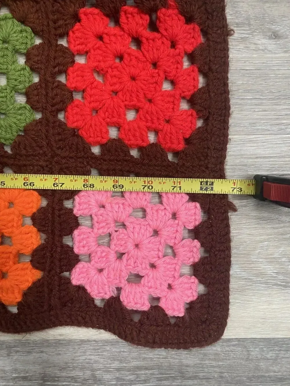 Handmade Crochet Granny Square Afghan Throw Blanket Brown Multicolor grannycore